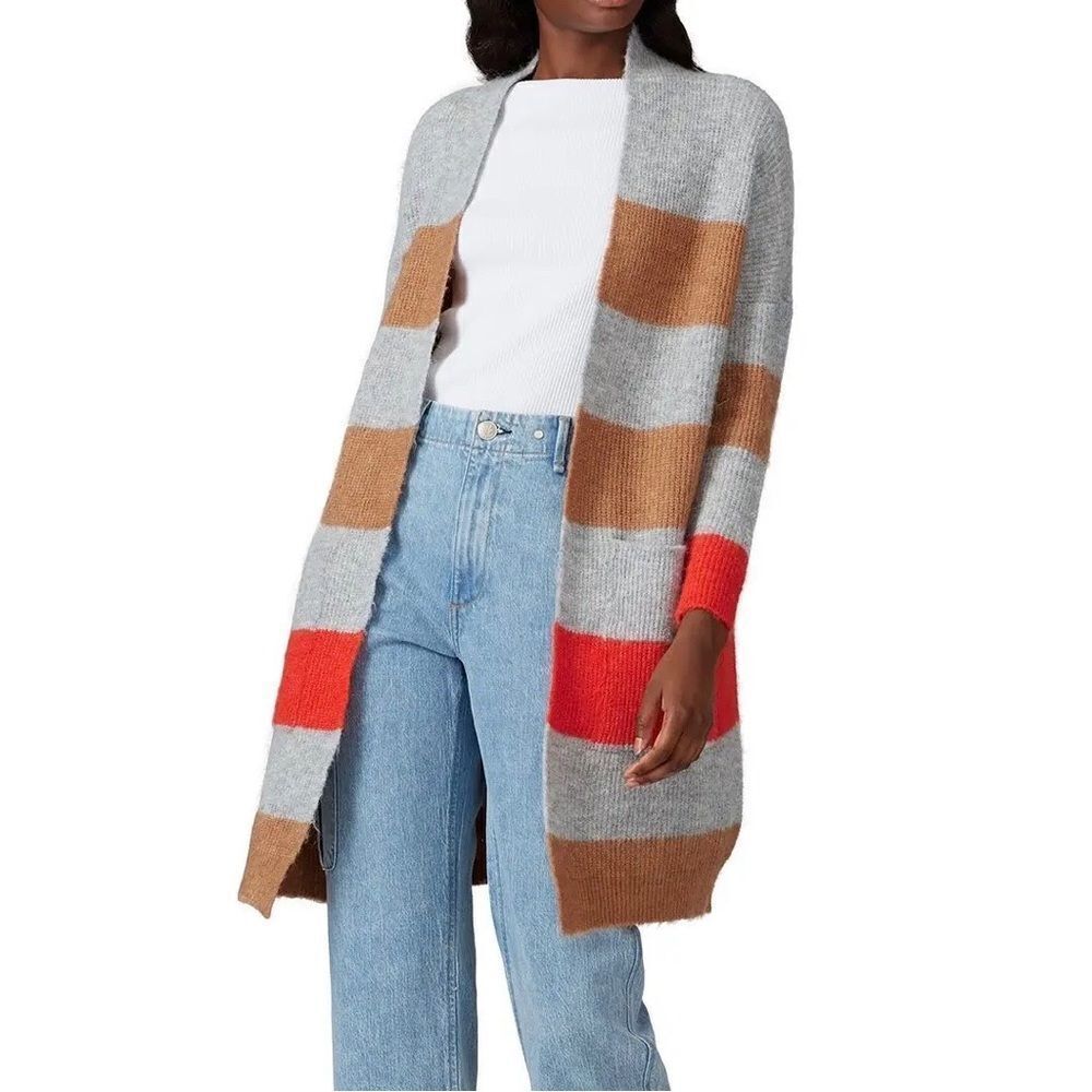 Sita Murt Alpaca Wool Blend Multi Stripe Cardigan Sweater Gray‎ Orange Size 40